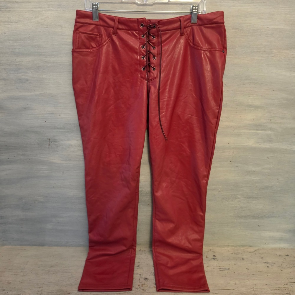 Fashion Nova Burgundy Faux Leather Corset Lace Front Fly Skinny Pants XL NWT
